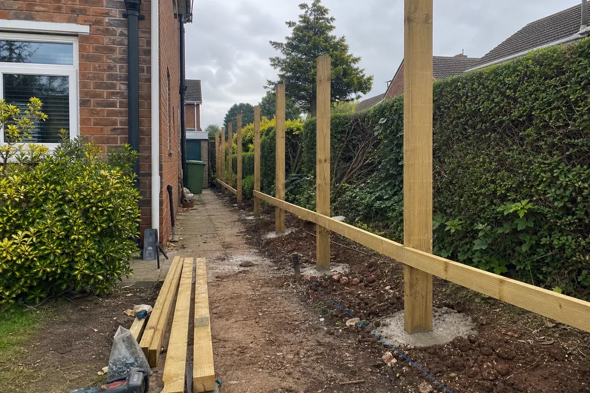 Fence installation work at a Stockport property